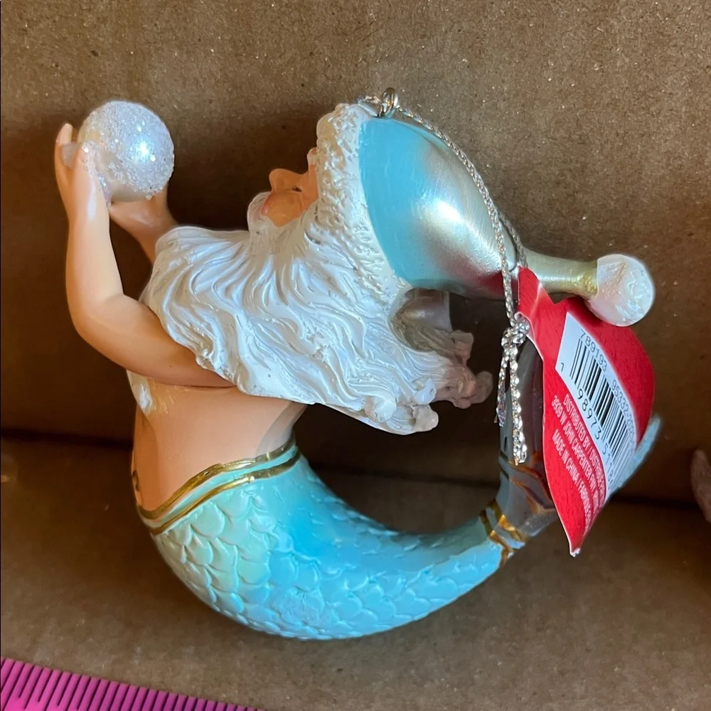 Festive Mermaid Santa Ornaments - Aqua and Pink